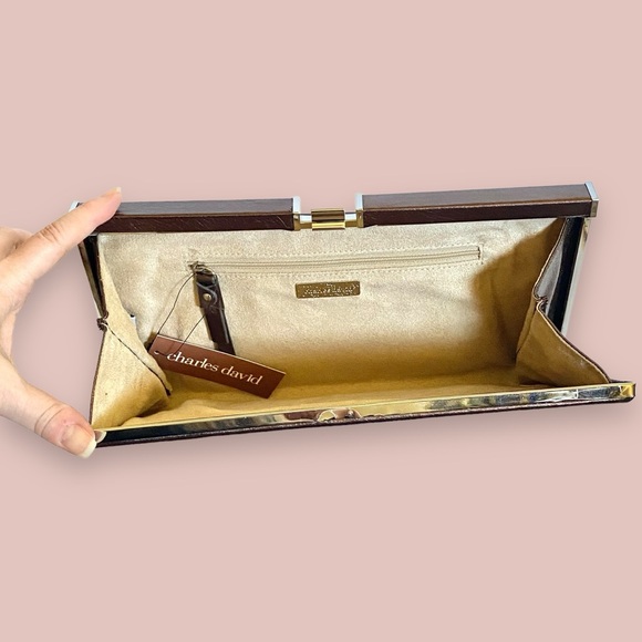 NWT Charles David Metallic Bronze Leather Oversized Clutch 12.25 x 6.25” - Picture 7 of 12